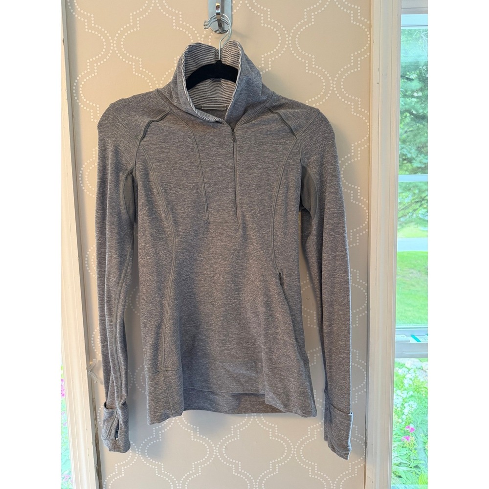 Lululemon Run Stay Warm 1/2 Zip Pullover Heathered Grey Thumbholes Size 6